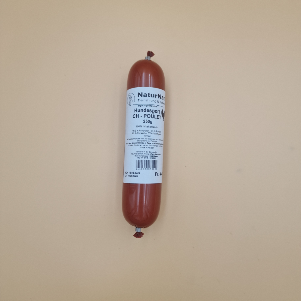 NaturNah Hunde Sport Wurst CH Poulet 250g