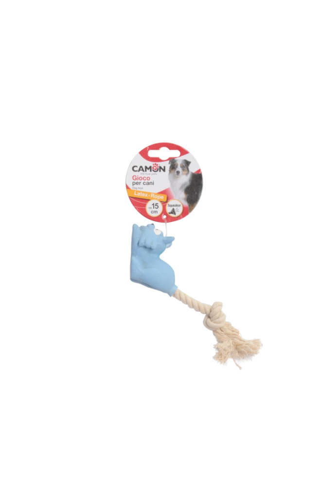 Camon Latex Pferd, Hund oder Katze mit Seil mit Squeaker 18 cm