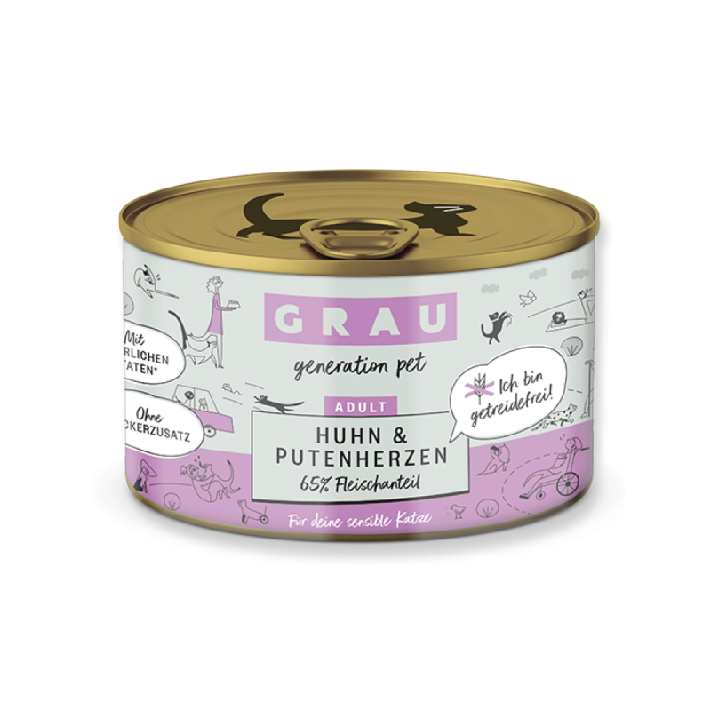 Grau Adult Cat Huhn & Putenherzen 200g
