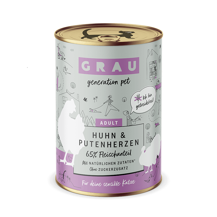 Grau Adult Cat Huhn & Putenherzen 400g