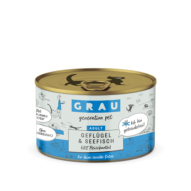 Grau Adult Cat Geflügel & Seefisch