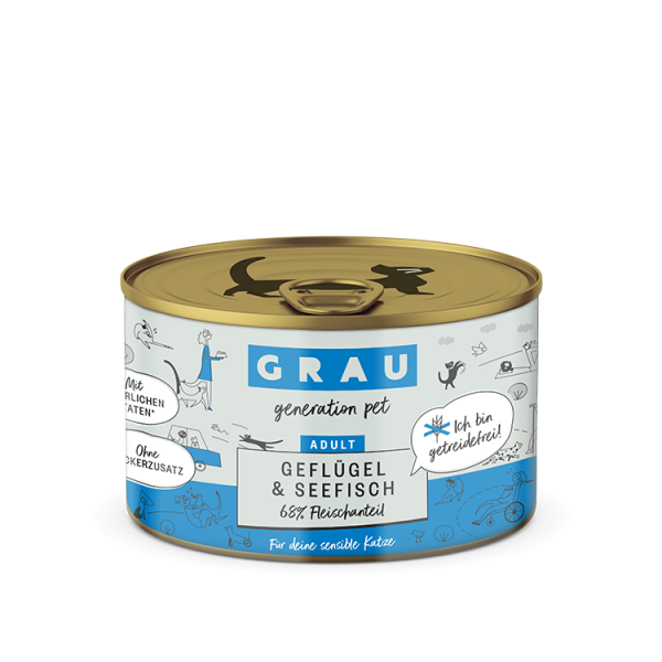 Grau Adult Cat Geflügel & Seefisch