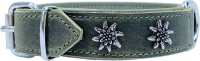 KMY Lederhalsband mit Lederfutter Edelweissdekor 25mm/55cm matt olive grün