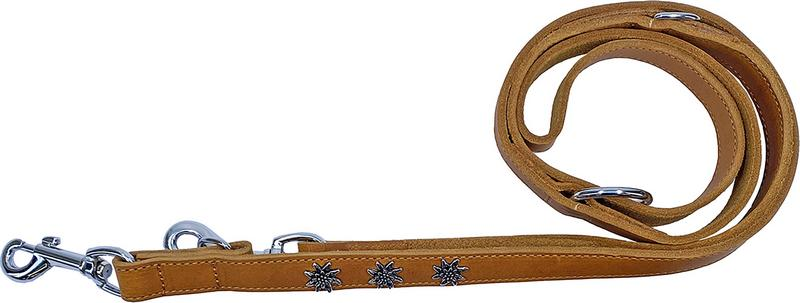 KMY Lederleine Edelweissdekor 180cm 20mm matt cognac