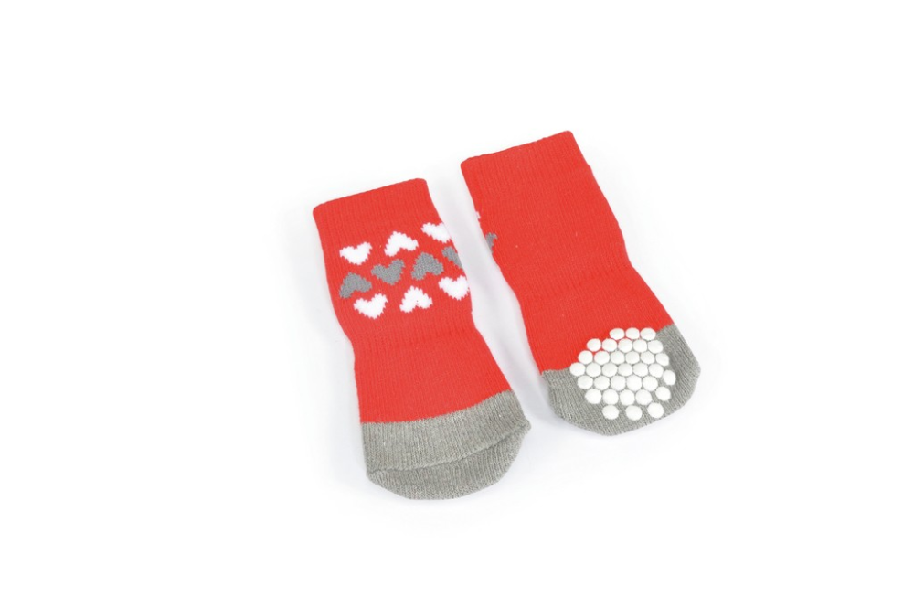 Camon Hundesocken mit AntiRutsch -rot-3Herz.-L - Gr.3, 4cm