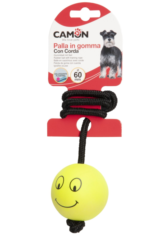 Camon Schwimmender Soft Gummiball ø 6cm gelb oder pink, mit Seil und Griff