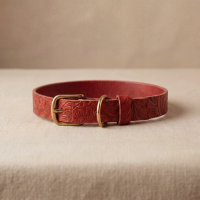 Doggy with Style Hundehalsband Leder mit Schnalle, Floralis-schmal, Rot