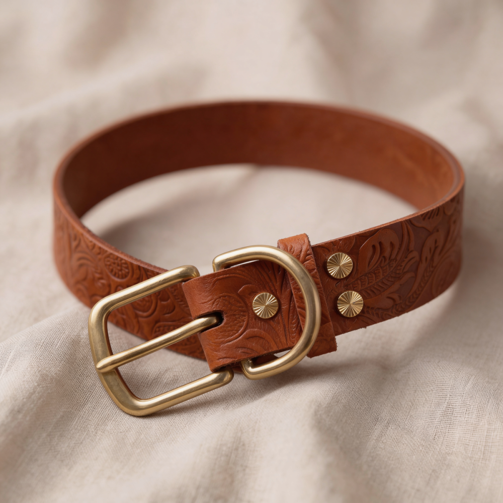 Doggy with Style Hundehalsband Leder mit Schnalle Floralis-breit M Cognac