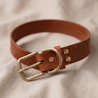 Doggy with Style Hundehalsband Leder mit Schnalle Floralis-breit M Cognac