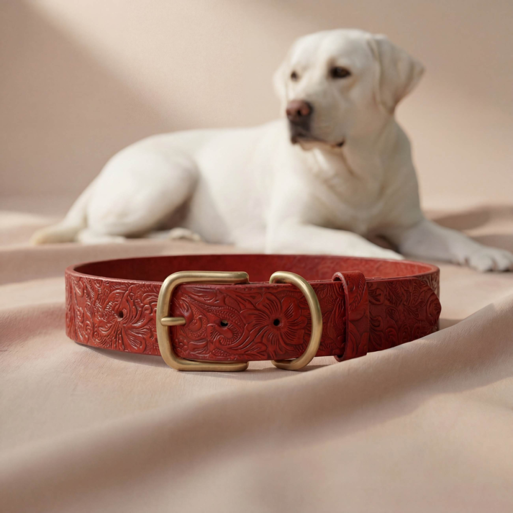 Doggy with Style Hundehalsband Leder mit Schnalle Floralis-breit L Rot