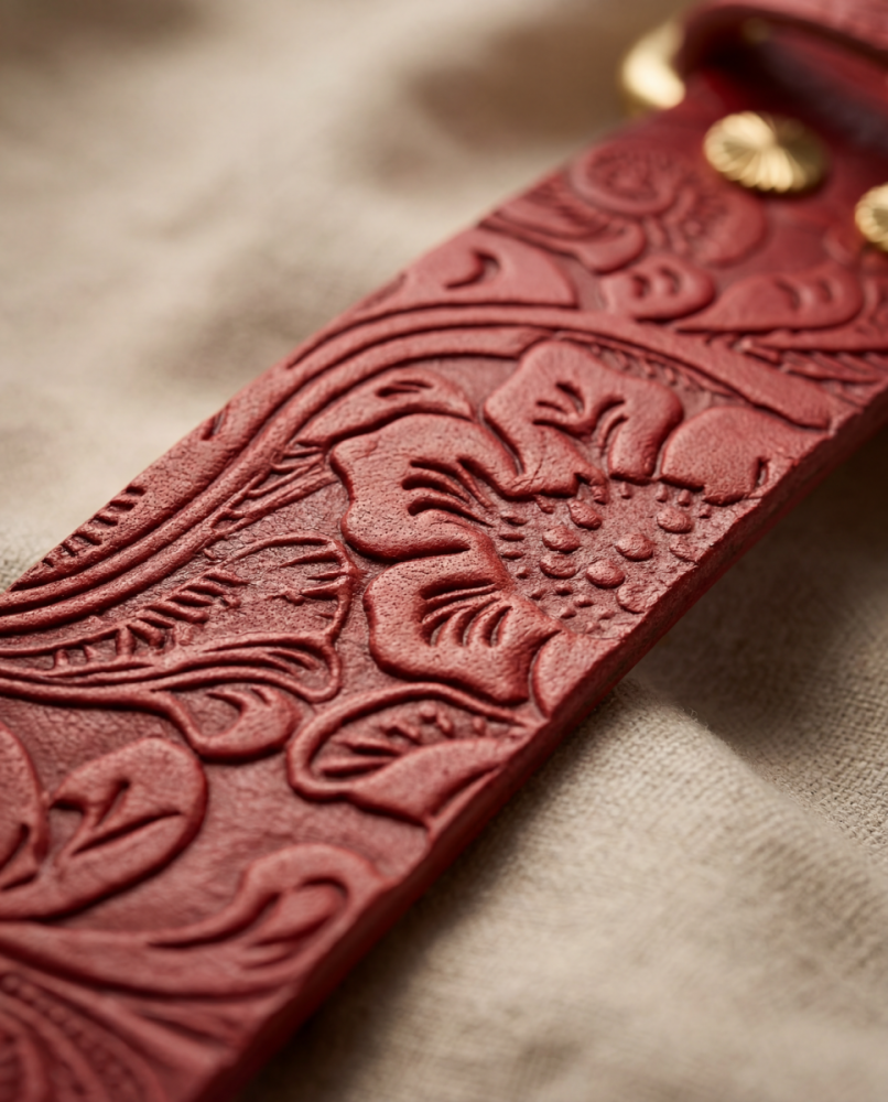 Doggy with Style Hundehalsband Leder mit Schnalle Floralis-breit L Rot