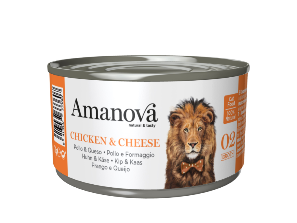 Amanova Feline Adult - Chicken & Cheese Grian Free - Huhn & Käse - 02 (Bouillon), 24x70g